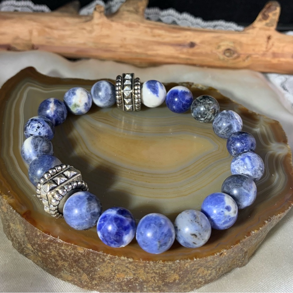 SODALITE GEMSTONE STRETCH CHUNKY BRACELET